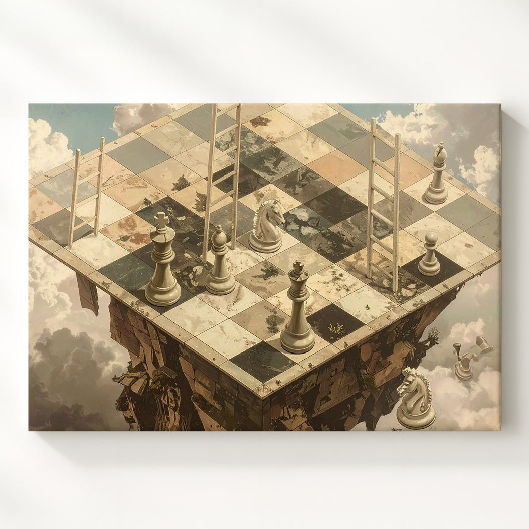 Surreal Chessboard Canvas – Floating Fantasy Strategy Wall Art ...