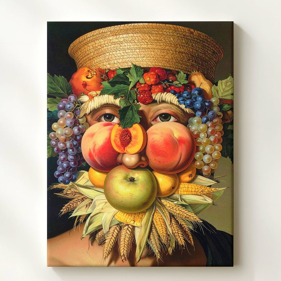 Arcimboldo-Inspired Fruit Face Canvas – Surreal Anthropomorphic