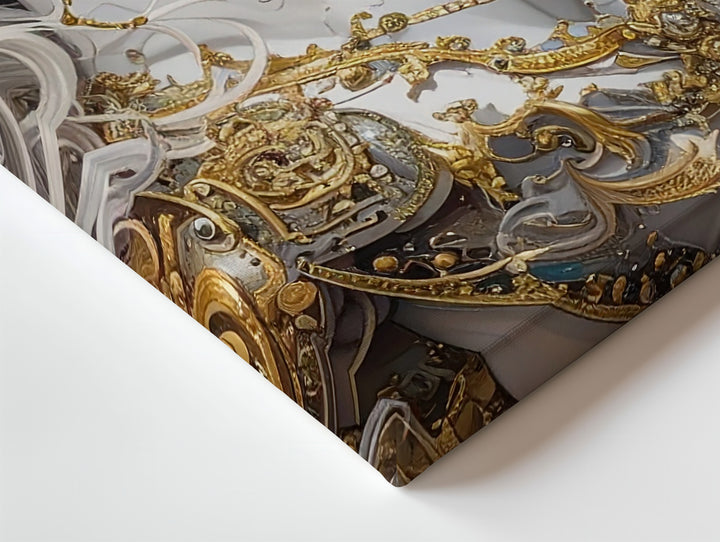 Regal White Warhorse Canvas – Golden Baroque Fantasy Wall Art - Gifitto