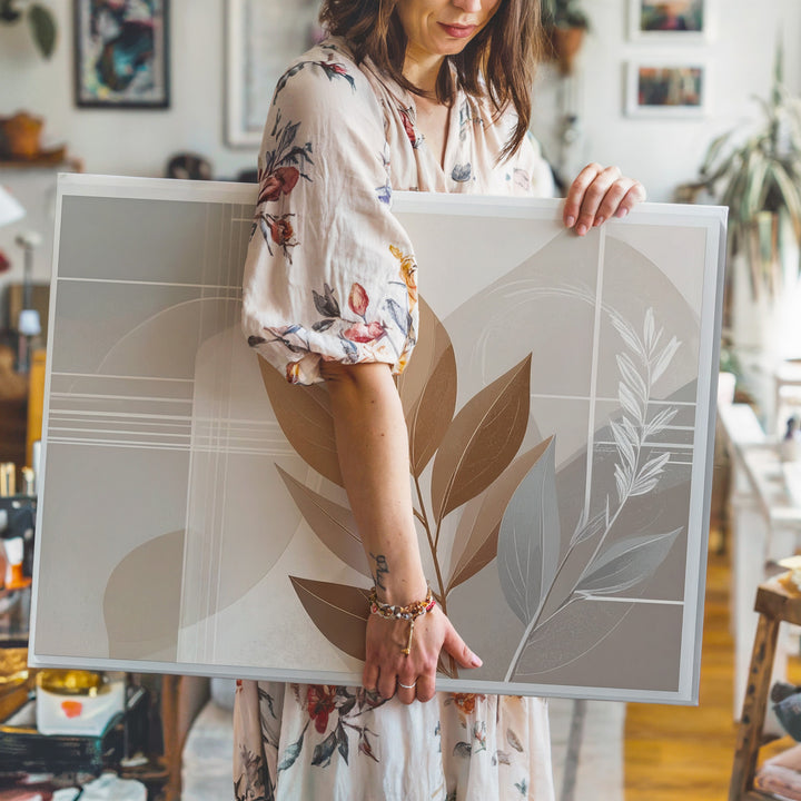 Minimalist Botanical Leaf Canvas – Abstract Earthy Wall Art - Gifitto