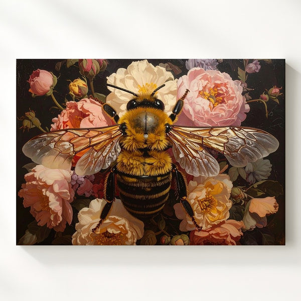 Golden Bee & Floral Harmony Canvas – Baroque Nature Wall Art - Gifitto