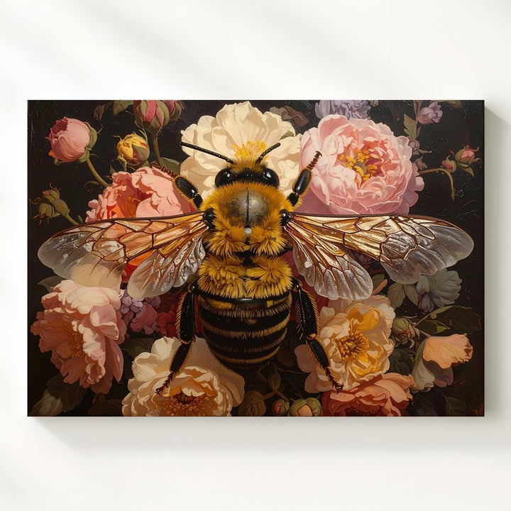 Golden Bee & Floral Harmony Canvas – Baroque Nature Wall Art - Gifitto
