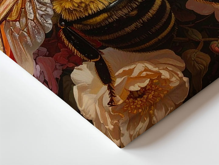 Golden Bee & Floral Harmony Canvas – Baroque Nature Wall Art - Gifitto