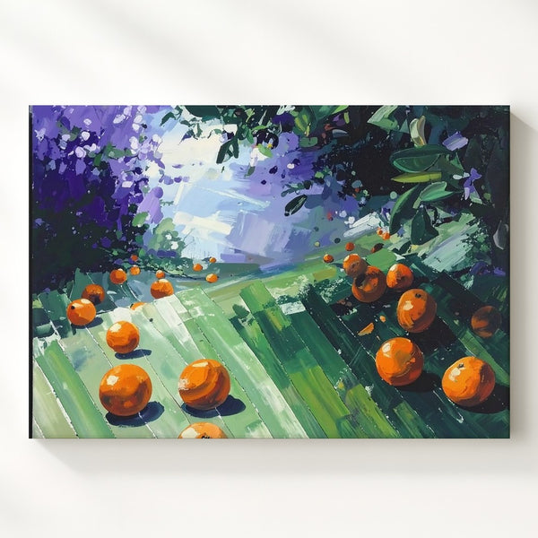 Vibrant Tangerine Dance Canvas – Abstract Fruit & Stripe Pattern Wall Art - Gifitto