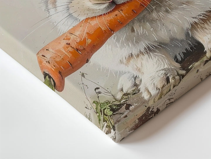 Fluffy Rabbit & Carrot Canvas – Springtime Pastel Animal Wall Art - Gifitto