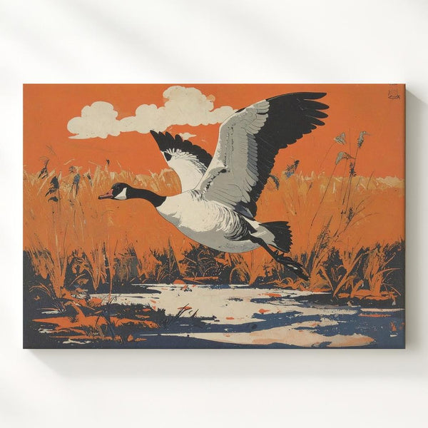 Vintage Goose in Flight Canvas – Retro Marshland Wildlife Wall Art - Gifitto