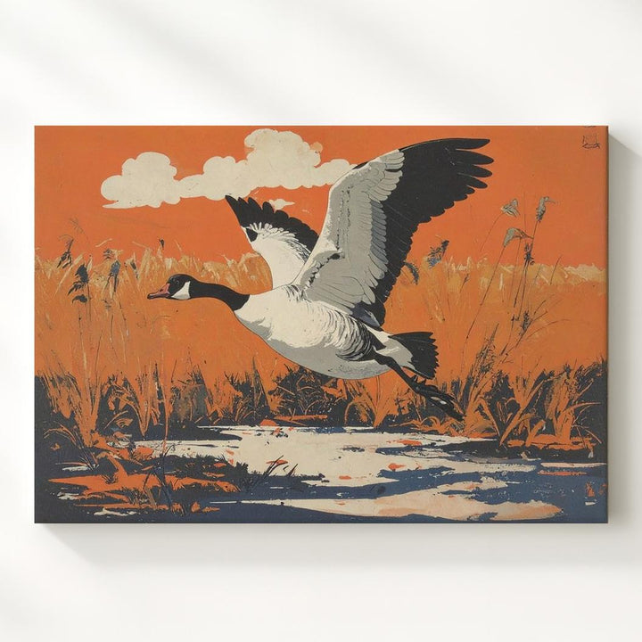 Vintage Goose in Flight Canvas – Retro Marshland Wildlife Wall Art - Gifitto