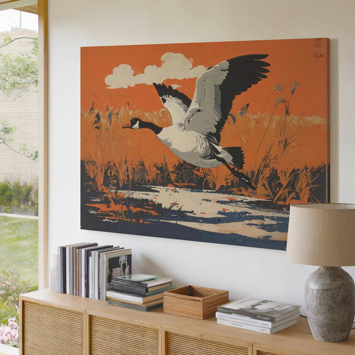 Vintage Goose in Flight Canvas – Retro Marshland Wildlife Wall Art - Gifitto
