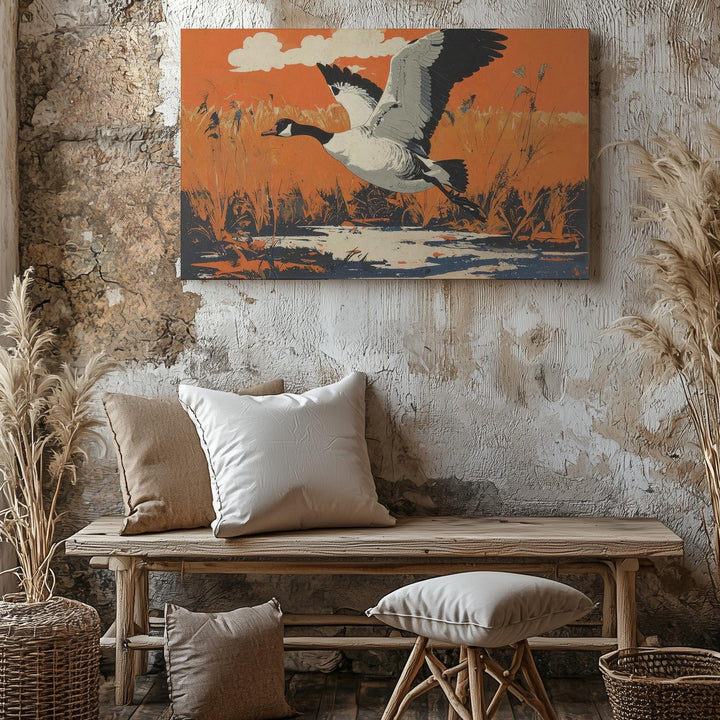 Vintage Goose in Flight Canvas – Retro Marshland Wildlife Wall Art - Gifitto