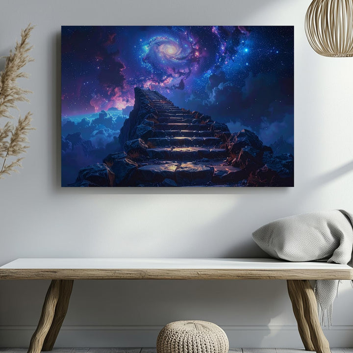 Celestial Ascent Canvas – Mystical Stairway to the Stars Wall Art - Gifitto