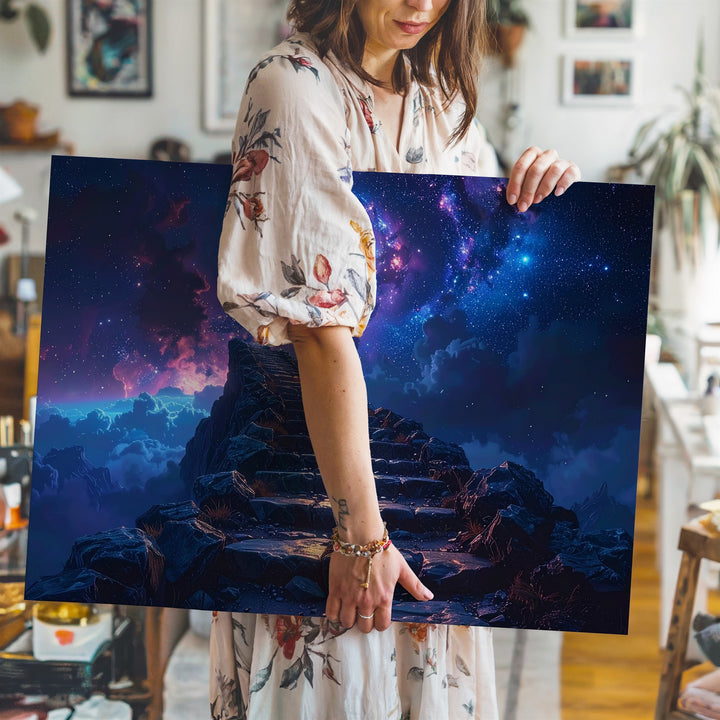 Celestial Ascent Canvas – Mystical Stairway to the Stars Wall Art - Gifitto
