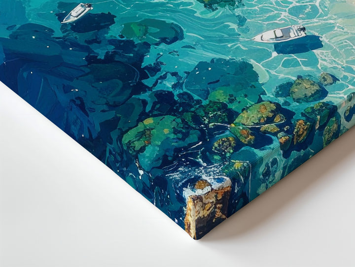 Aerial Serenity Canvas – Tropical Coastline with Boats & Coral Clarity - Gifitto