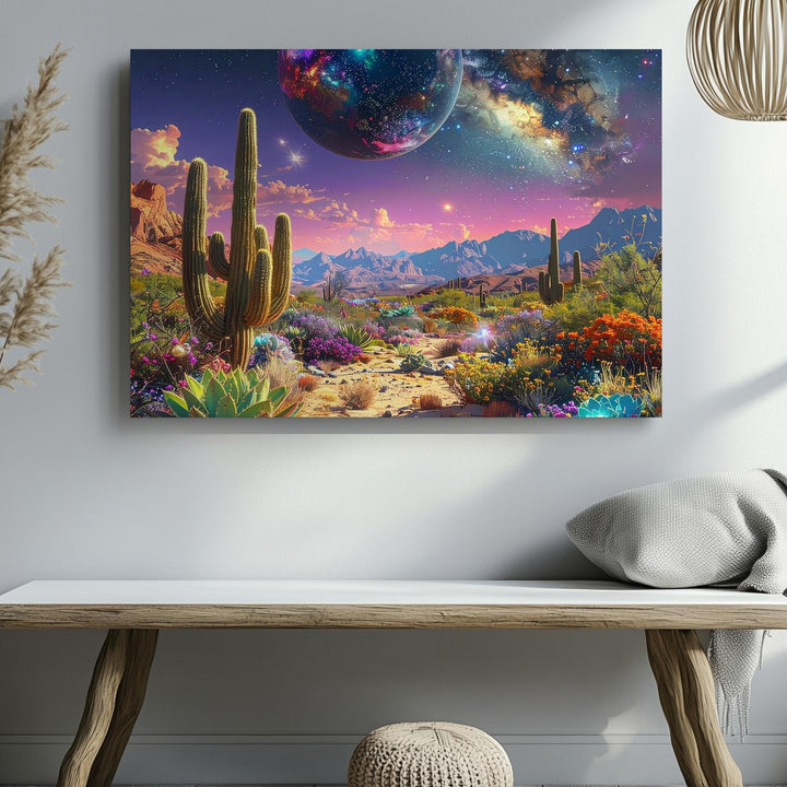 Cosmic Desert Landscape Canvas – Alien-Inspired Starry Night Art - Gifitto