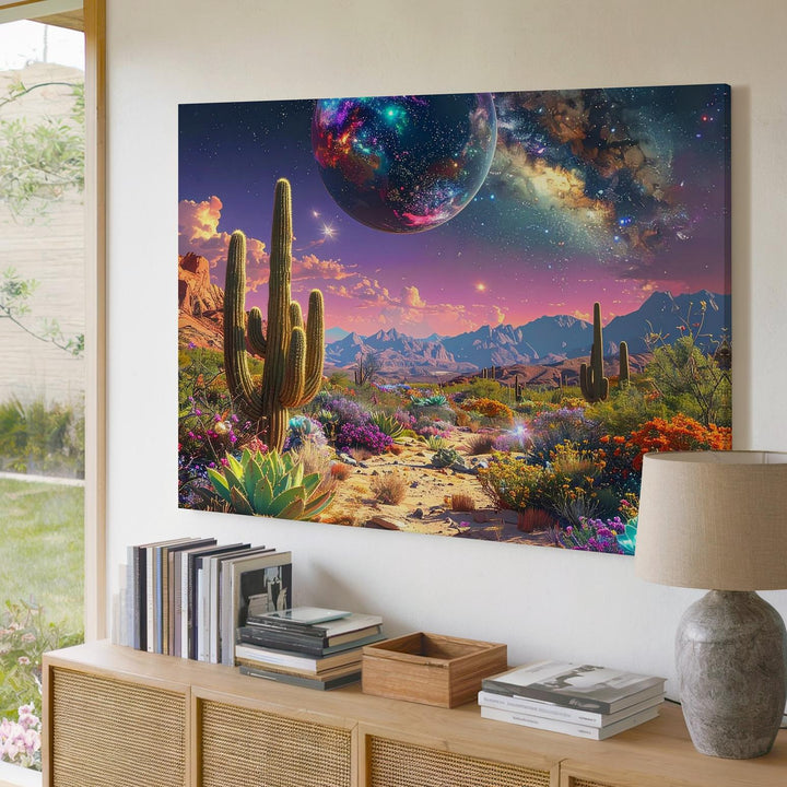 Cosmic Desert Landscape Canvas – Alien-Inspired Starry Night Art - Gifitto