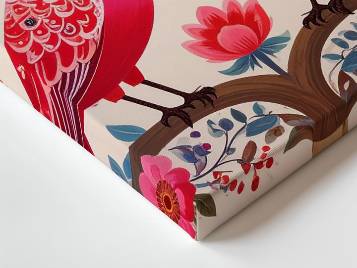Folk Harmony Birds Canvas – Symmetrical Floral Nature Wall Art - Gifitto