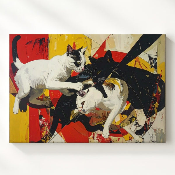 Surreal Cat Motion Canvas – Dynamic Feline Art in Bold Abstract Colors - Gifitto