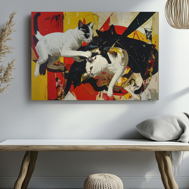 Surreal Cat Motion Canvas – Dynamic Feline Art in Bold Abstract Colors - Gifitto