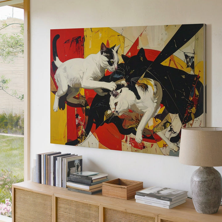 Surreal Cat Motion Canvas – Dynamic Feline Art in Bold Abstract Colors - Gifitto