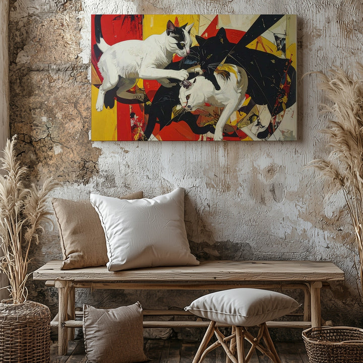 Surreal Cat Motion Canvas – Dynamic Feline Art in Bold Abstract Colors - Gifitto
