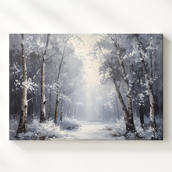 Mystic Winter Archway Canvas – Frosted Forest Wall Art in Pale Whites - Gifitto