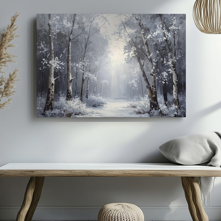 Mystic Winter Archway Canvas – Frosted Forest Wall Art in Pale Whites - Gifitto