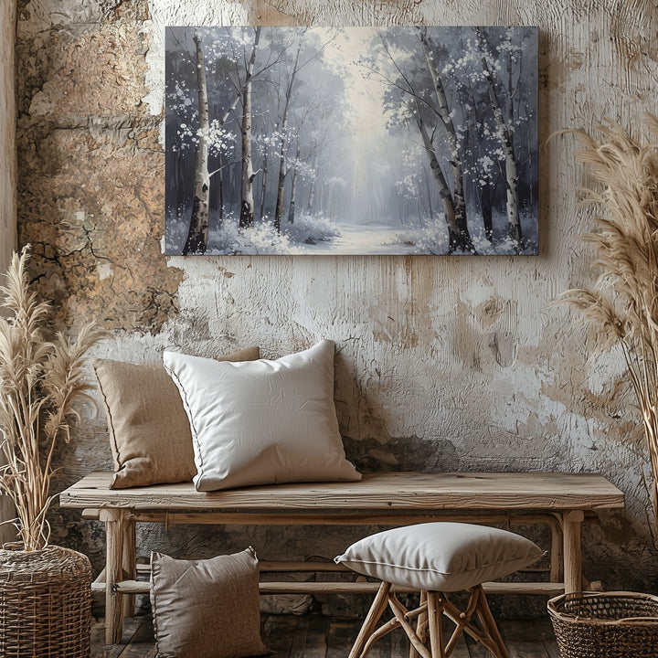 Mystic Winter Archway Canvas – Frosted Forest Wall Art in Pale Whites - Gifitto