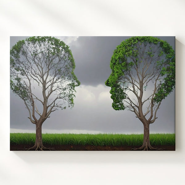 Connected Souls Tree Canvas – Symbolic Head Silhouette Wall Art - Gifitto