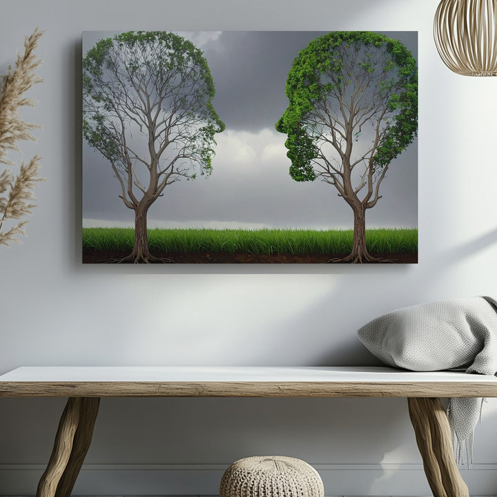 Connected Souls Tree Canvas – Symbolic Head Silhouette Wall Art - Gifitto