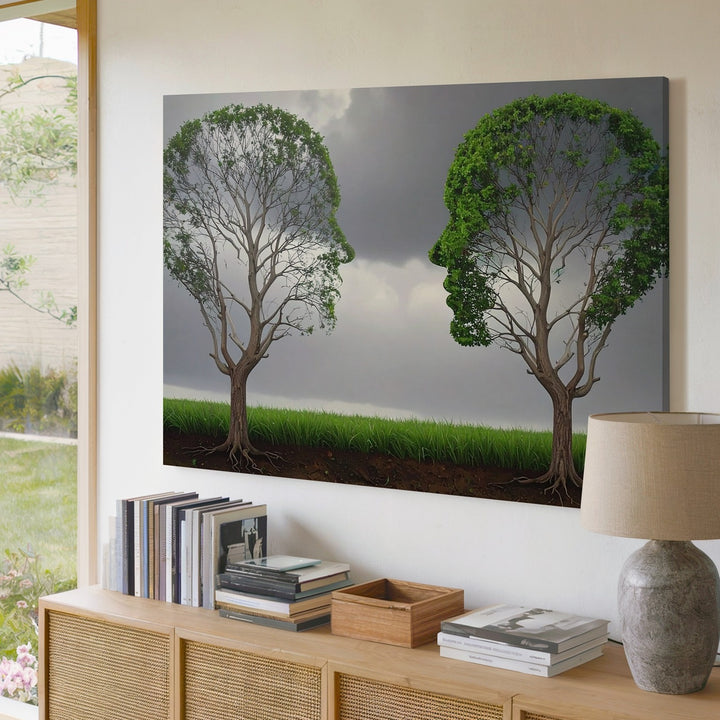 Connected Souls Tree Canvas – Symbolic Head Silhouette Wall Art - Gifitto