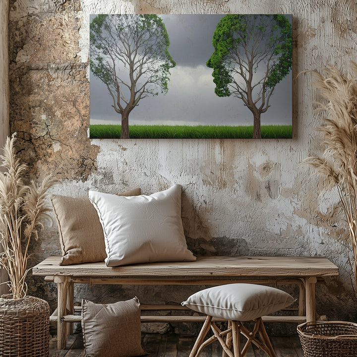 Connected Souls Tree Canvas – Symbolic Head Silhouette Wall Art - Gifitto