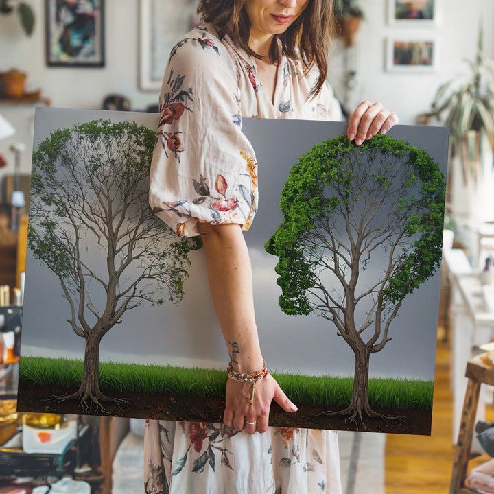 Connected Souls Tree Canvas – Symbolic Head Silhouette Wall Art - Gifitto