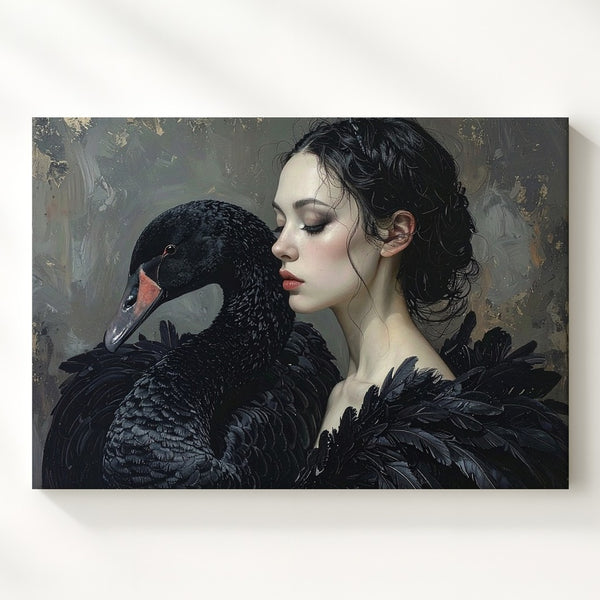 Black Swan Embrace Canvas – Poetic Dark Elegance Wall Art - Gifitto