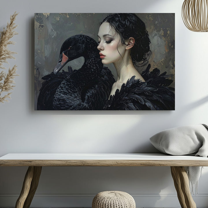 Black Swan Embrace Canvas – Poetic Dark Elegance Wall Art - Gifitto