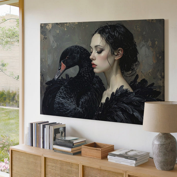 Black Swan Embrace Canvas – Poetic Dark Elegance Wall Art - Gifitto