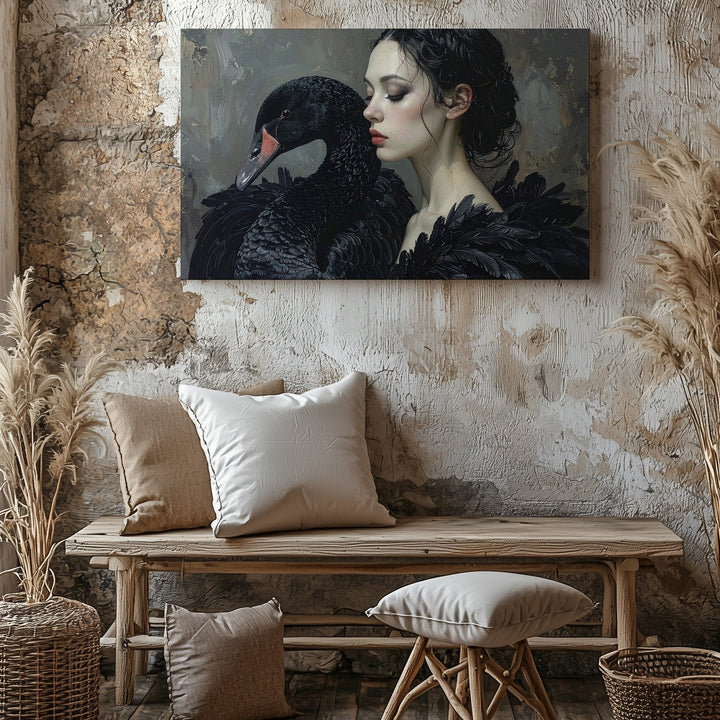 Black Swan Embrace Canvas – Poetic Dark Elegance Wall Art - Gifitto