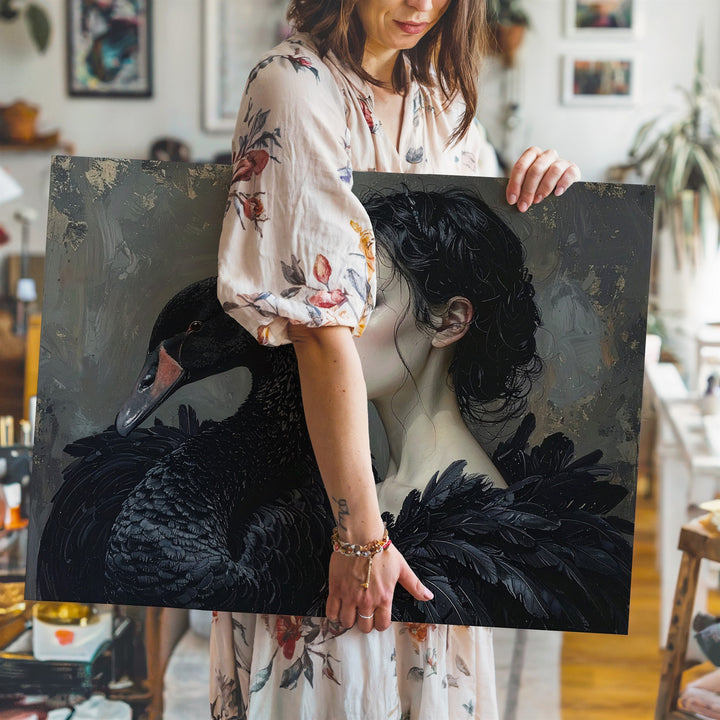 Black Swan Embrace Canvas – Poetic Dark Elegance Wall Art - Gifitto