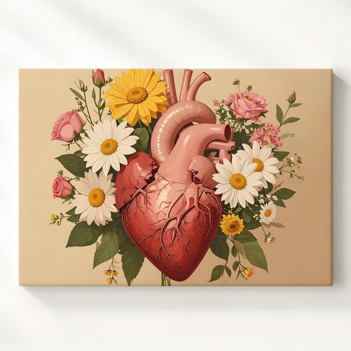 Floral Anatomical Heart Canvas – Soft Botanical Anatomy Wall Art - Gifitto