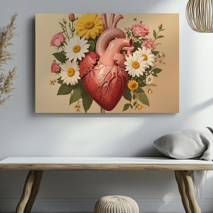 Floral Anatomical Heart Canvas – Soft Botanical Anatomy Wall Art - Gifitto