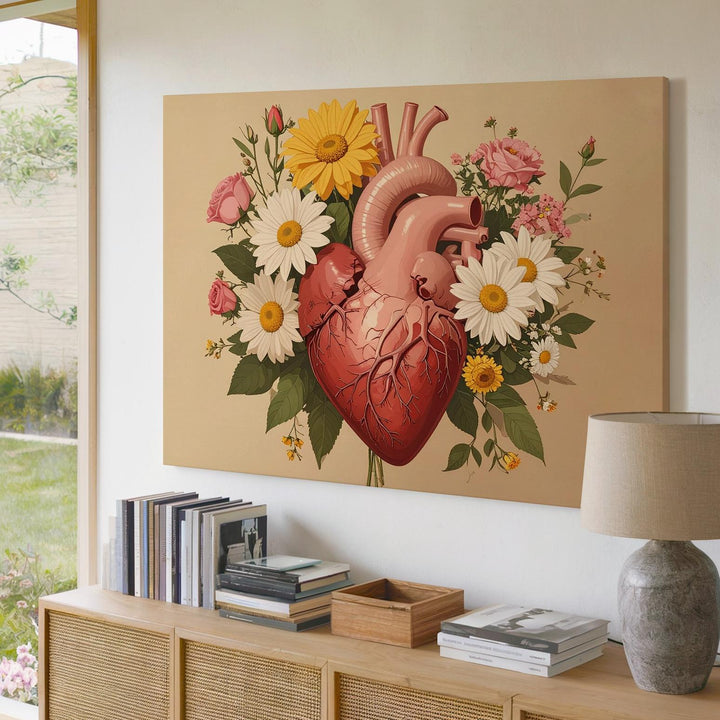 Floral Anatomical Heart Canvas – Soft Botanical Anatomy Wall Art - Gifitto