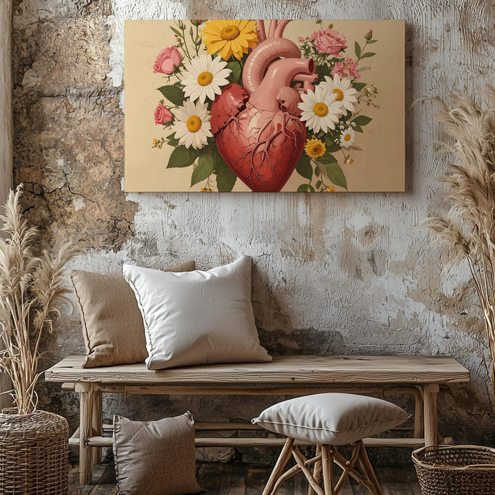 Floral Anatomical Heart Canvas – Soft Botanical Anatomy Wall Art - Gifitto
