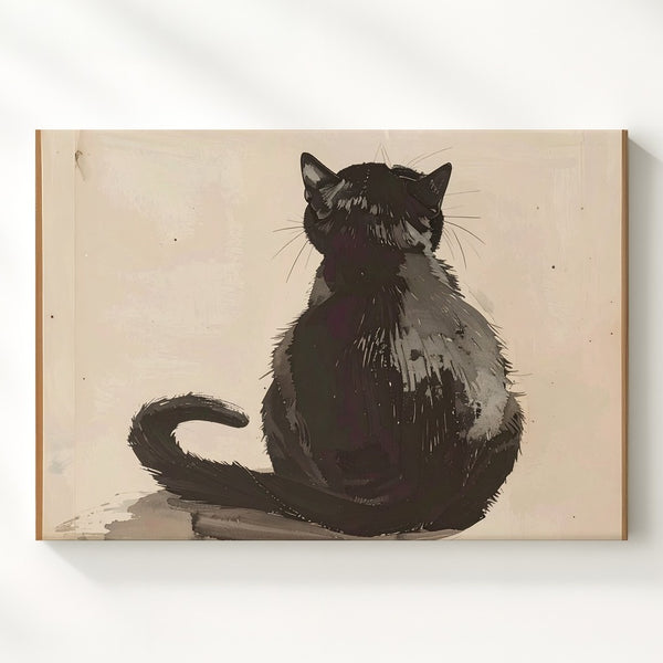 Minimalist Black Cat Canvas – Ink-Style Contemplative Cat Silhouette - Gifitto