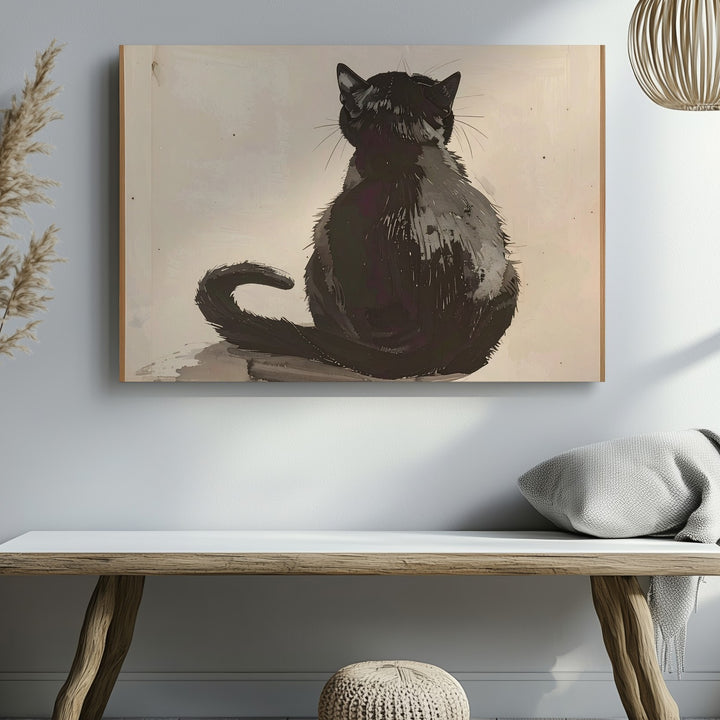Minimalist Black Cat Canvas – Ink-Style Contemplative Cat Silhouette - Gifitto