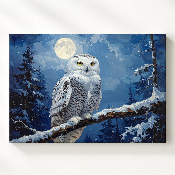 Moonlit Owl Canvas – Mystical Winter Night with Snow & Forest Glow - Gifitto