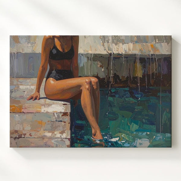 Dockside Solitude Canvas – Impressionist Woman by Water Wall Art - Gifitto