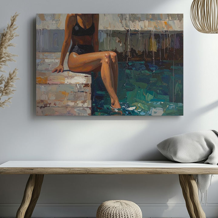 Dockside Solitude Canvas – Impressionist Woman by Water Wall Art - Gifitto