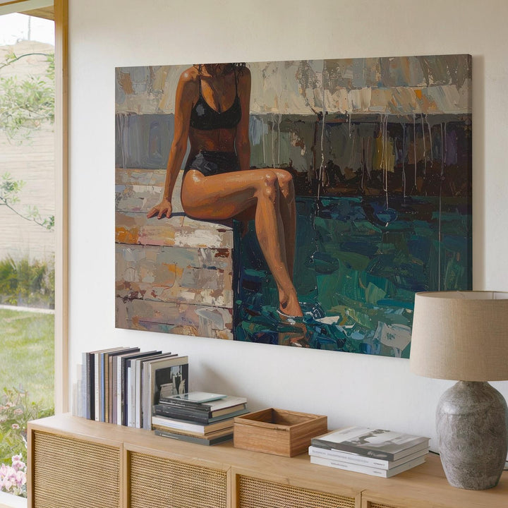 Dockside Solitude Canvas – Impressionist Woman by Water Wall Art - Gifitto