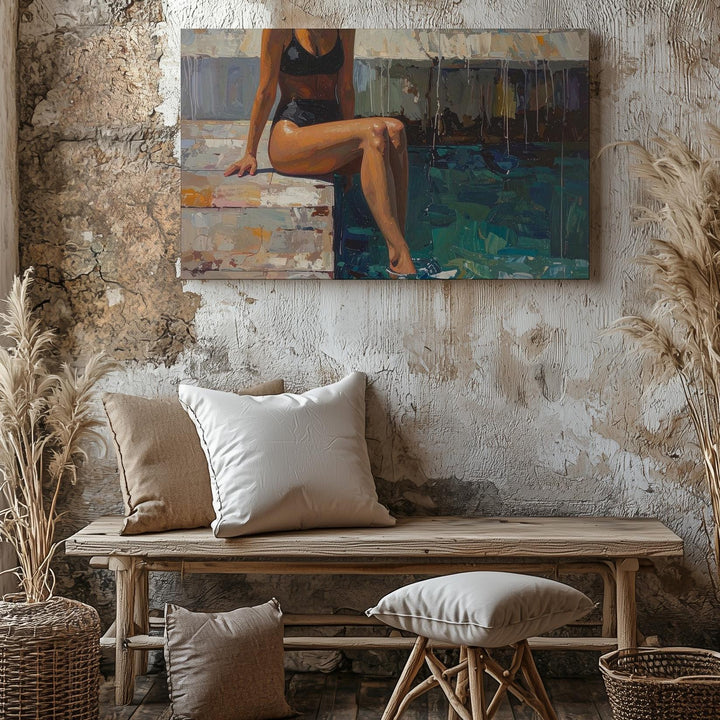 Dockside Solitude Canvas – Impressionist Woman by Water Wall Art - Gifitto