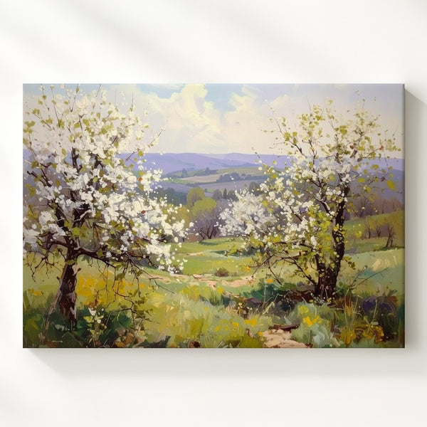 Spring Orchard in Bloom Canvas – Impressionist Landscape of Blossoming Trees - Gifitto