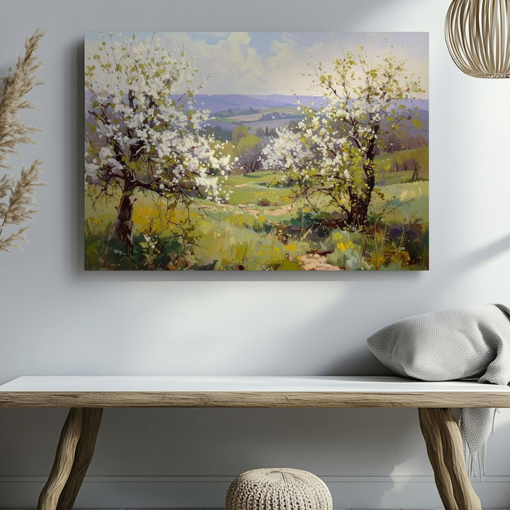 Spring Orchard in Bloom Canvas – Impressionist Landscape of Blossoming Trees - Gifitto