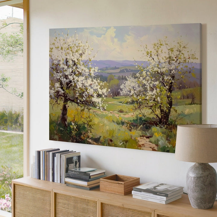 Spring Orchard in Bloom Canvas – Impressionist Landscape of Blossoming Trees - Gifitto